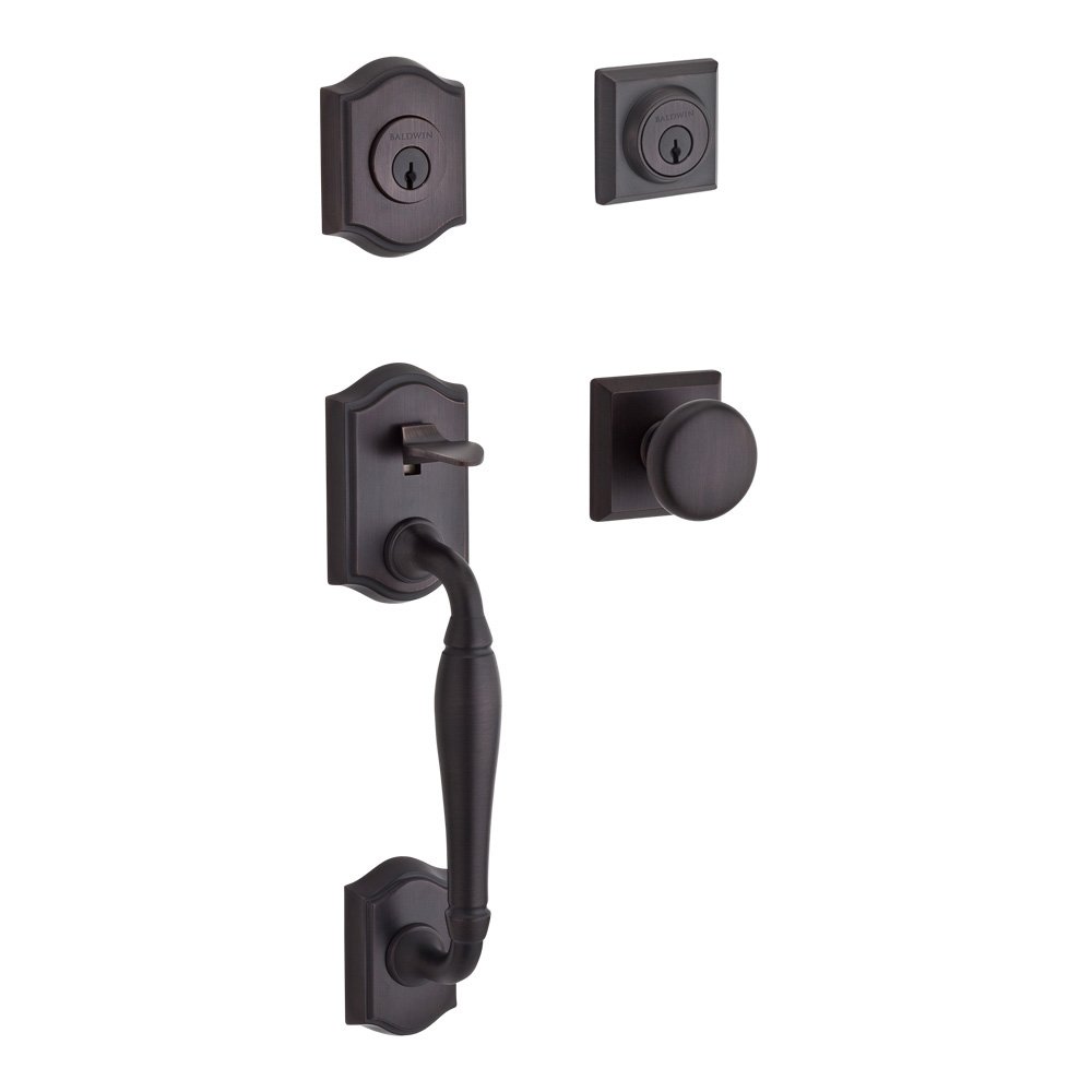 Baldwin Handleset with Round Knob and Traditional Square Rose in Venetian Bronze