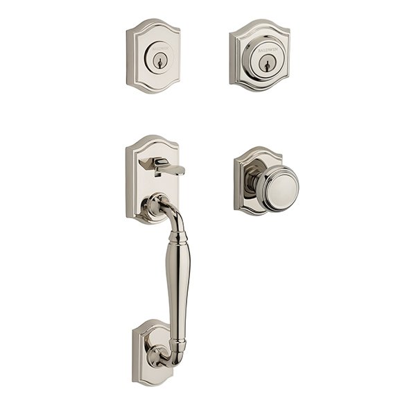 Baldwin Double Cylinder Westcliff Handleset with Traditional Door Knob with Traditional Arch Rose in Polished Nickel