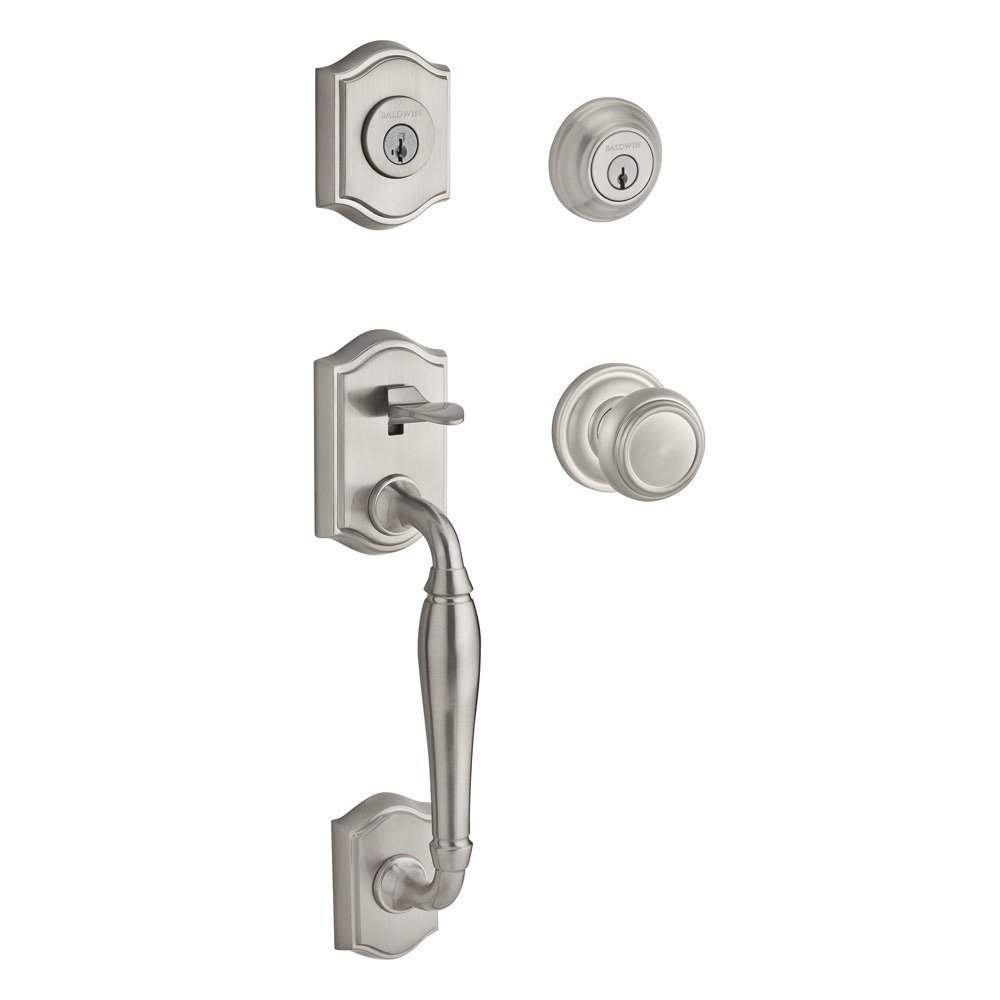 Baldwin Handleset with Traditional Knob and Traditional Round Rose in Satin Nickel