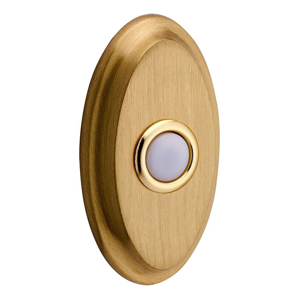 Baldwin Oval Door Bell Button in Satin Brass and Brown