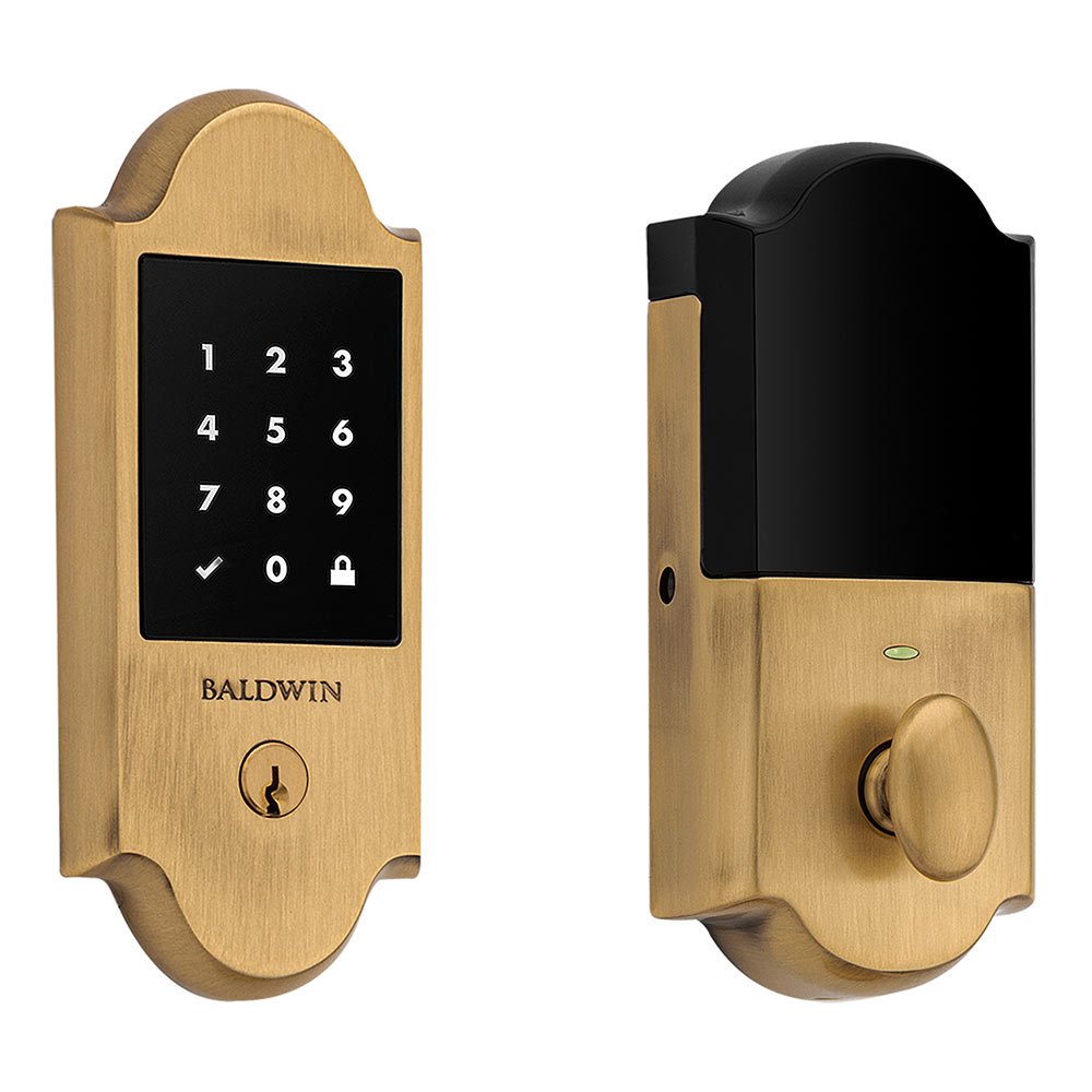 Baldwin Boulder Touchscreen Deadbolt in Satin Brass & Brown