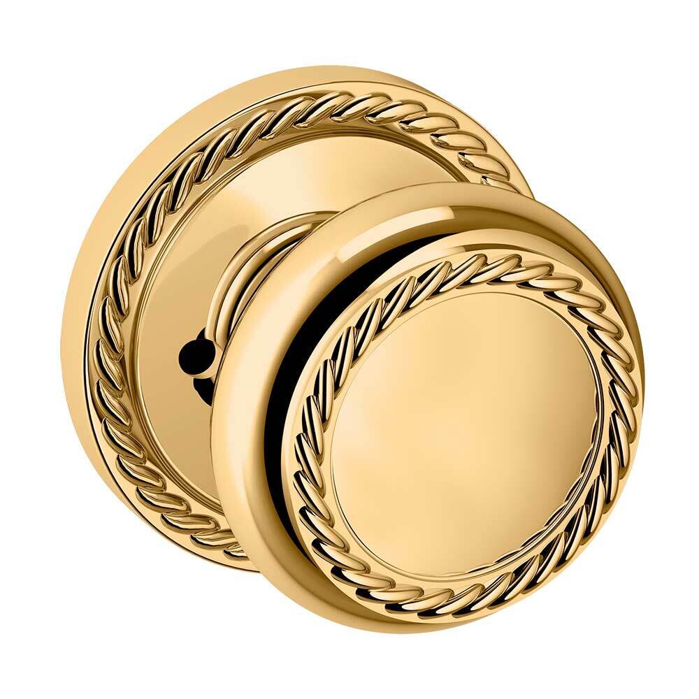 Baldwin Privacy 5064 Estate Rope Knob with 5004 Rope Rose in Lifetime Pvd Polished Brass