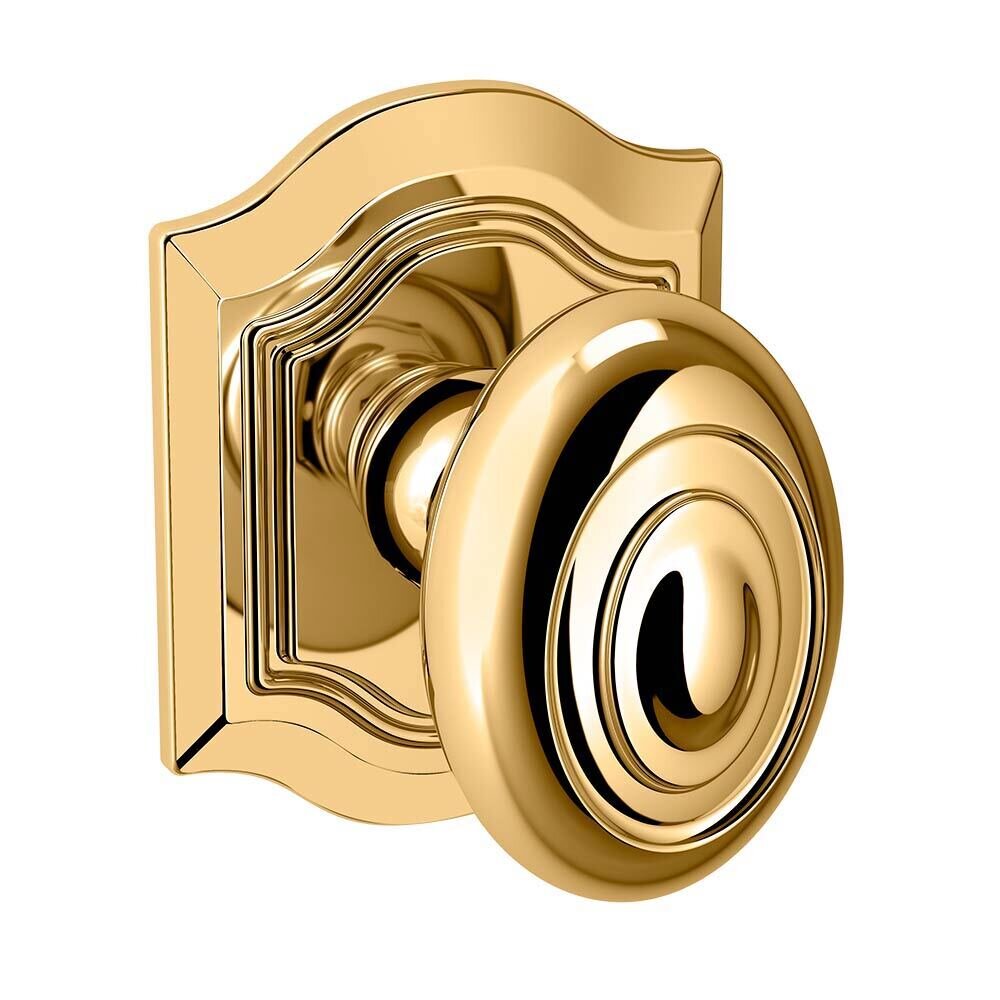 Baldwin Passage Bethpage Door Knob with Bethpage Rose in Lifetime Pvd Polished Brass