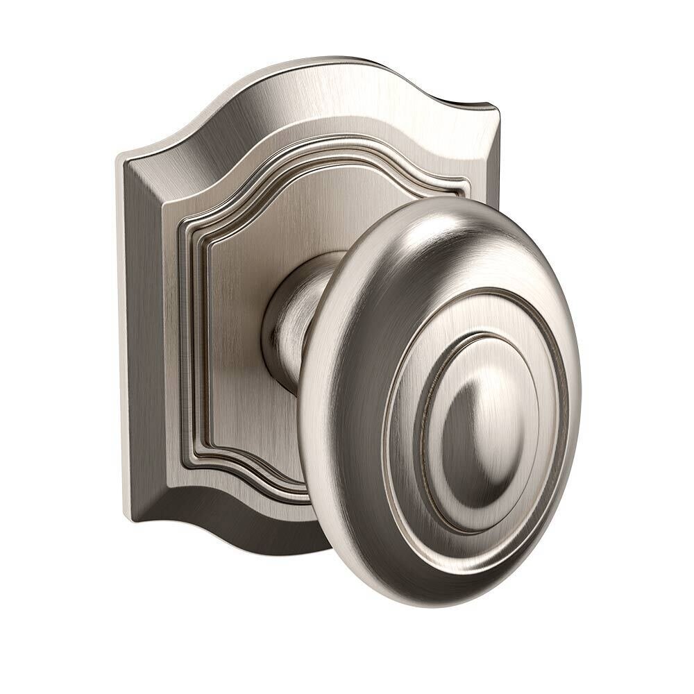 Baldwin Passage Bethpage Door Knob with Bethpage Rose in Lifetime Pvd Satin Nickel