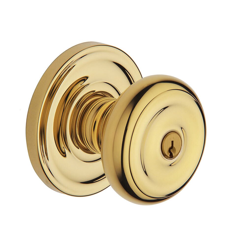 Baldwin Keyed Entry Classic Rose with 5210 Colonial Knob in Unlacquered Brass