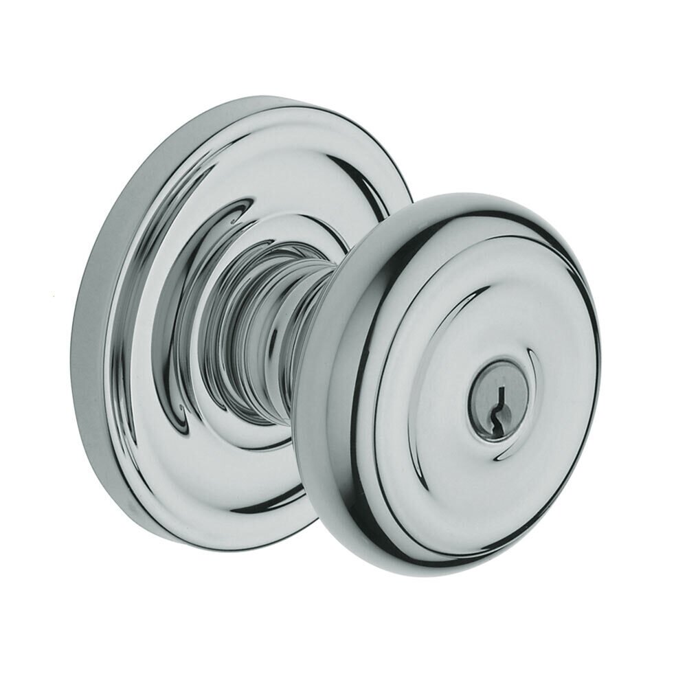 Baldwin Keyed Entry Classic Rose with 5210 Colonial Knob in Polished Chrome
