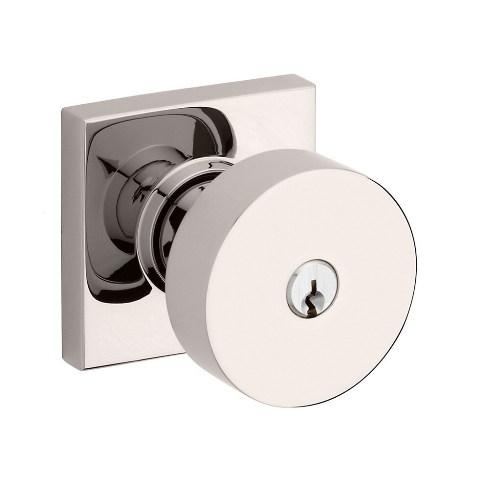 Baldwin Keyed Contemporary Round Knob with Square Rose in Lifetime Pvd Polished Nickel