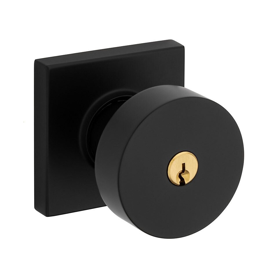 Baldwin Keyed Contemporary Round Knob with Square Rose in Satin Black