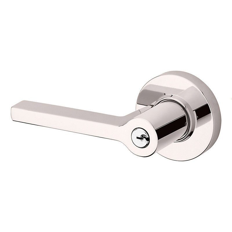 Baldwin Keyed Left Handed Square Lever with Round Rose in Lifetime Pvd Polished Nickel