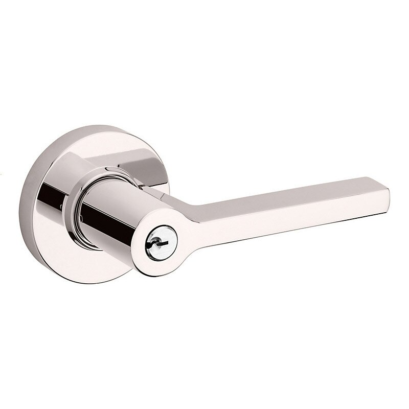 Baldwin Keyed Right Handed Square Lever with Round Rose in Lifetime Pvd Polished Nickel