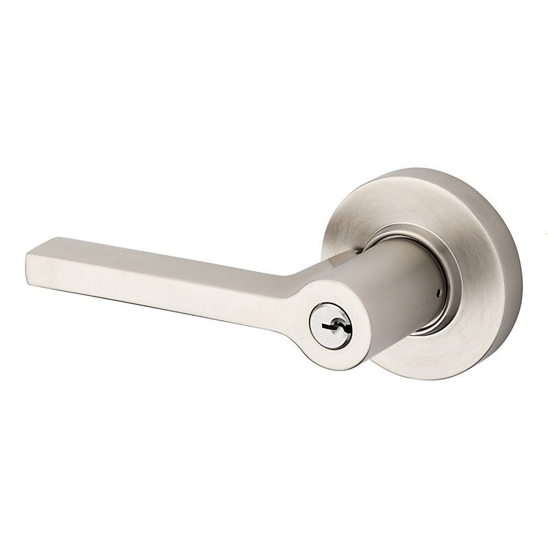 Baldwin Keyed Left Handed Square Lever with Round Rose in Lifetime Pvd Satin Nickel