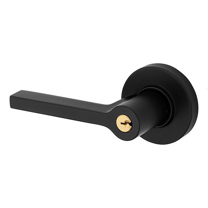 Baldwin Keyed Left Handed Square Lever with Round Rose in Satin Black