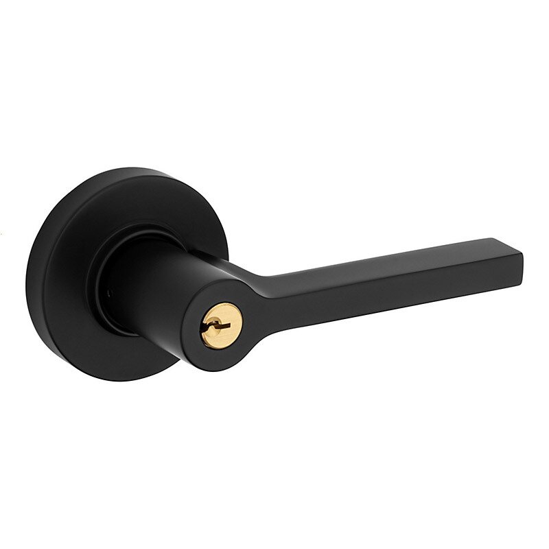 Baldwin Keyed Right Handed Square Lever with Round Rose in Satin Black