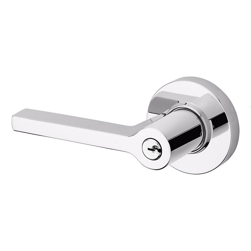 Baldwin Keyed Left Handed Square Lever with Round Rose in Polished Chrome