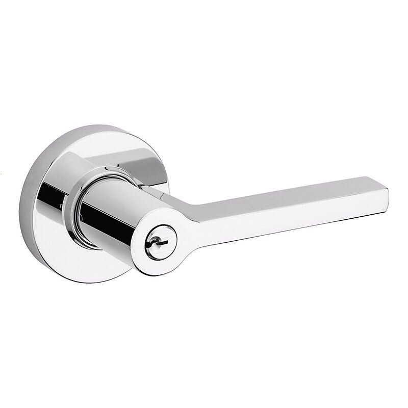 Baldwin Keyed Right Handed Square Lever with Round Rose in Polished Chrome