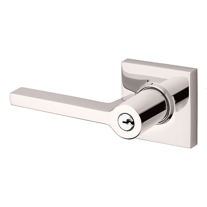Baldwin Keyed Left Handed Square Lever with Square Rose in Lifetime Pvd Polished Nickel