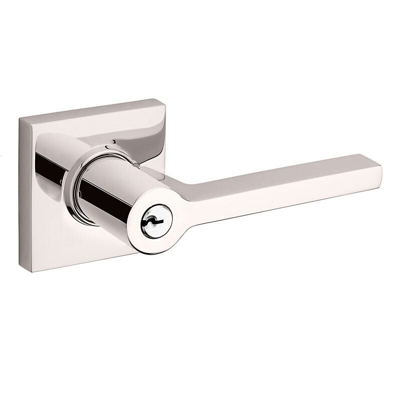 Baldwin Keyed Right Handed Square Lever with Square Rose in Lifetime Pvd Polished Nickel