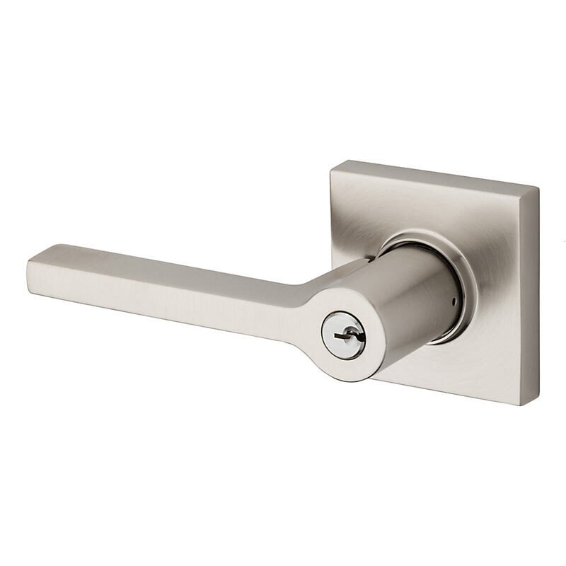 Baldwin Keyed Left Handed Square Lever with Square Rose in Lifetime Pvd Satin Nickel