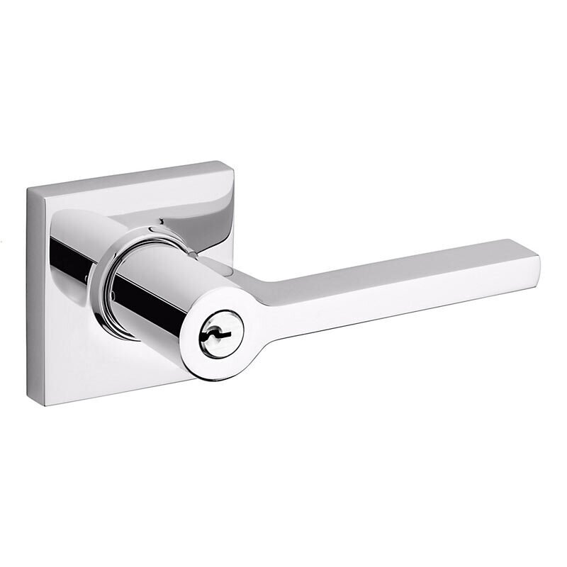 Baldwin Keyed Right Handed Square Lever with Square Rose in Polished Chrome