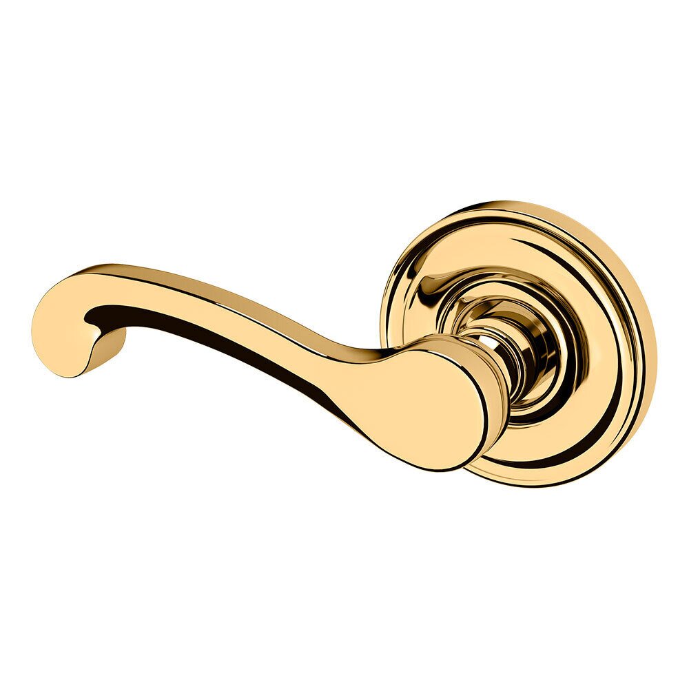 Baldwin Left Handed Single Dummy Classic Door Lever with Classic Rose in Unlacquered Brass