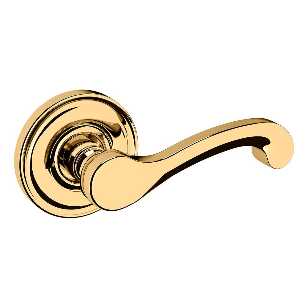 Baldwin Privacy Classic Door Lever with Classic Rose in Unlacquered Brass