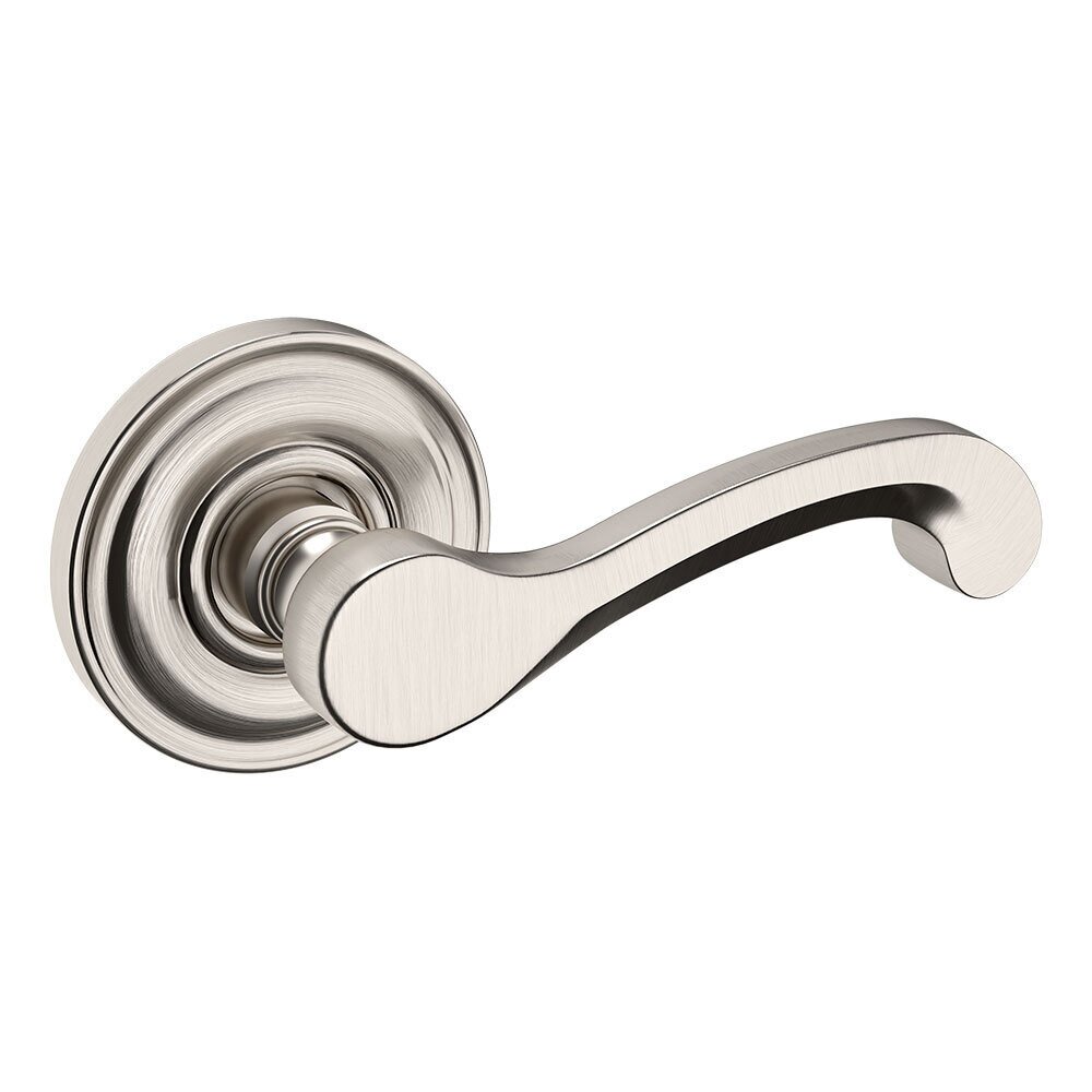 Baldwin Right Handed Single Dummy Classic Door Lever with Classic Rose in Lifetime Pvd Satin Nickel