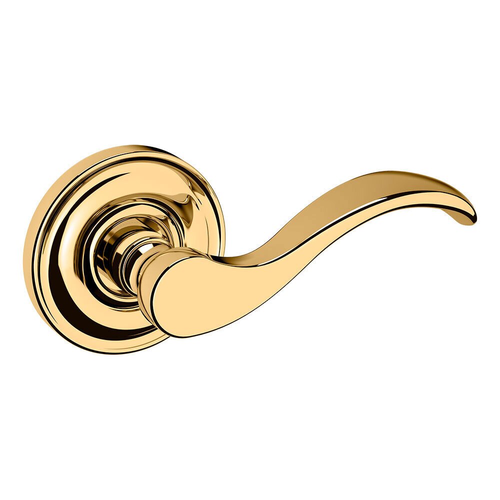 Baldwin Right Handed Single Dummy Wave Door Lever with Classic Rose in Unlacquered Brass