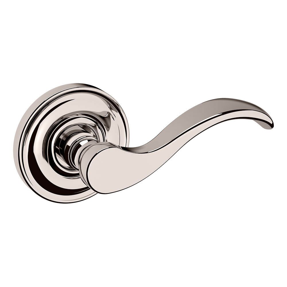 Baldwin Passage Wave Door Lever with Classic Rose in Lifetime Pvd Polished Nickel