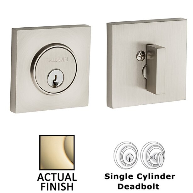 Baldwin Contemporary Square Single Cylinder Deadbolt in Unlacquered Brass