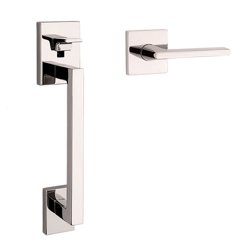 Baldwin Sectional Single Cylinder Handleset With Left Handed Interior Lever in Lifetime Pvd Polished Nickel