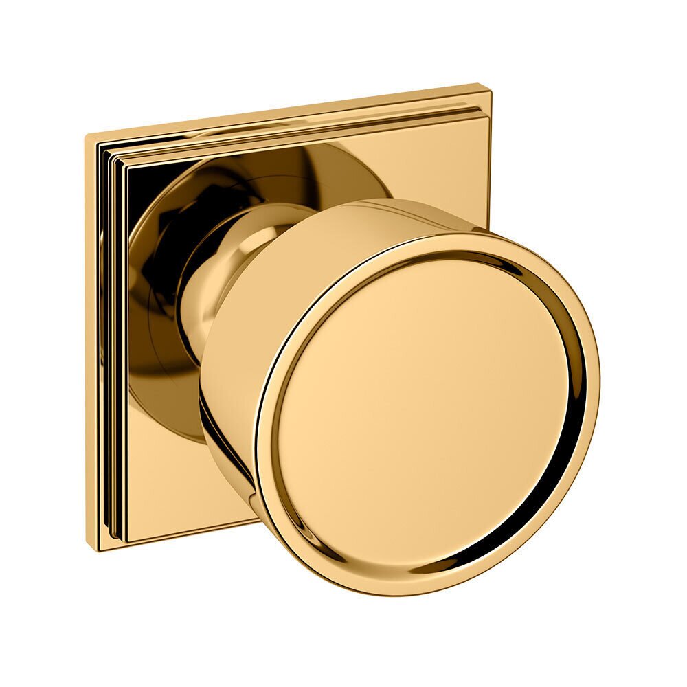 Baldwin Passage 2 1/4" Round Hollywood Hills Knob with R050 Square Rose in Unlacquered Brass