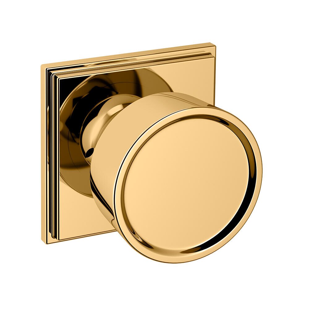 Baldwin Privacy 2 1/4" Round Hollywood Hills Knob with R050 Square Rose in Unlacquered Brass