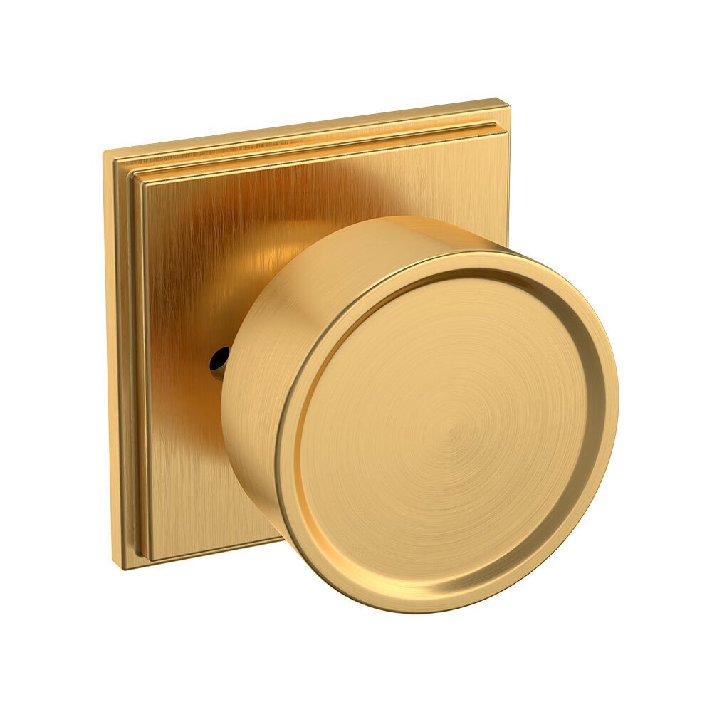 Baldwin Privacy 2 1/4" Round Hollywood Hills Knob with R050 Square Rose in PVD Lifetime Satin Brass
