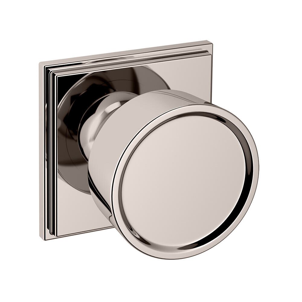 Baldwin Passage 2 1/4" Round Hollywood Hills Knob with R050 Square Rose in Lifetime Pvd Polished Nickel