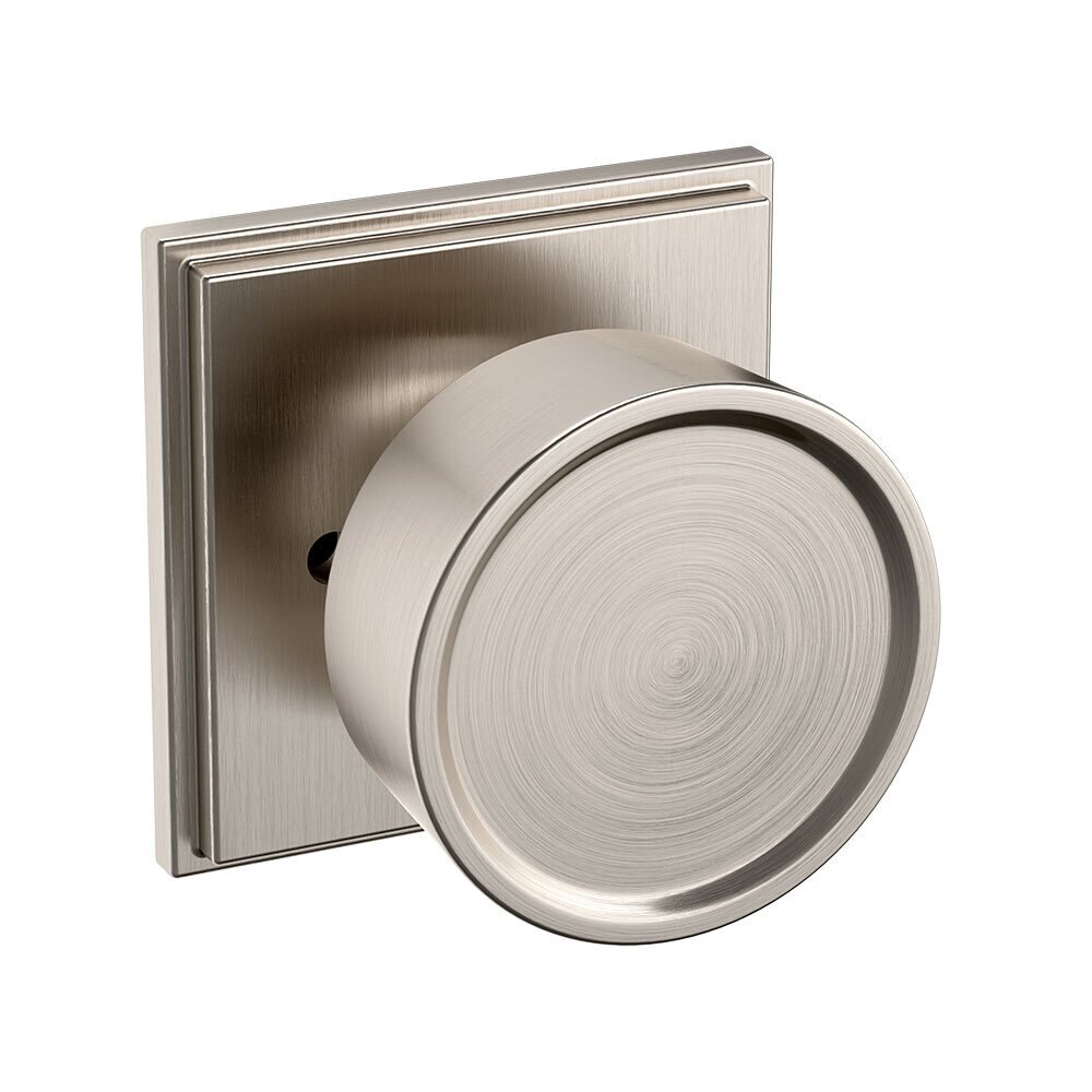 Baldwin Privacy 2 1/4" Round Hollywood Hills Knob with R050 Square Rose in Lifetime Pvd Satin Nickel