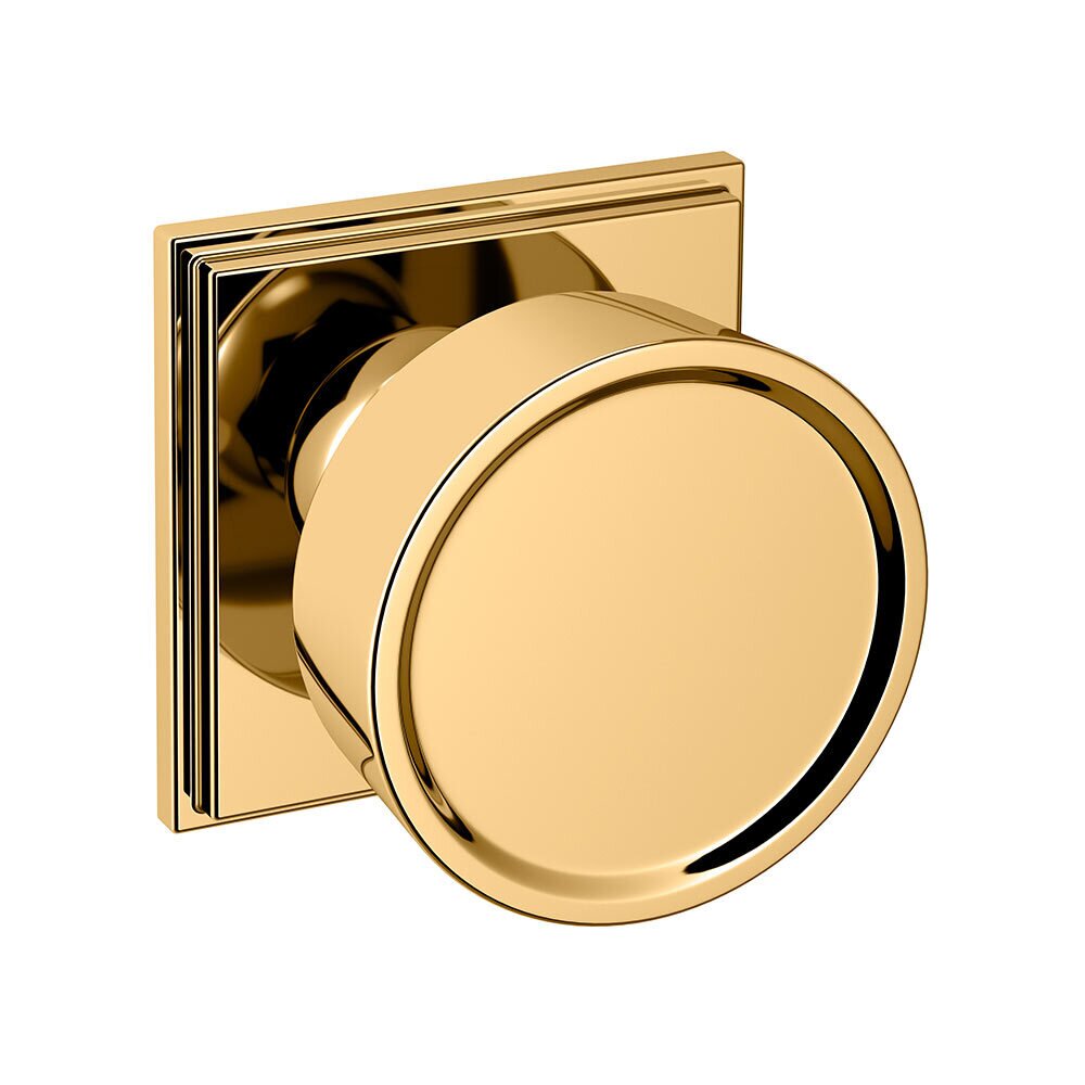 Baldwin Privacy 2 1/2" Round Hollywood Hills Knob with R050 Square Rose in Unlacquered Brass