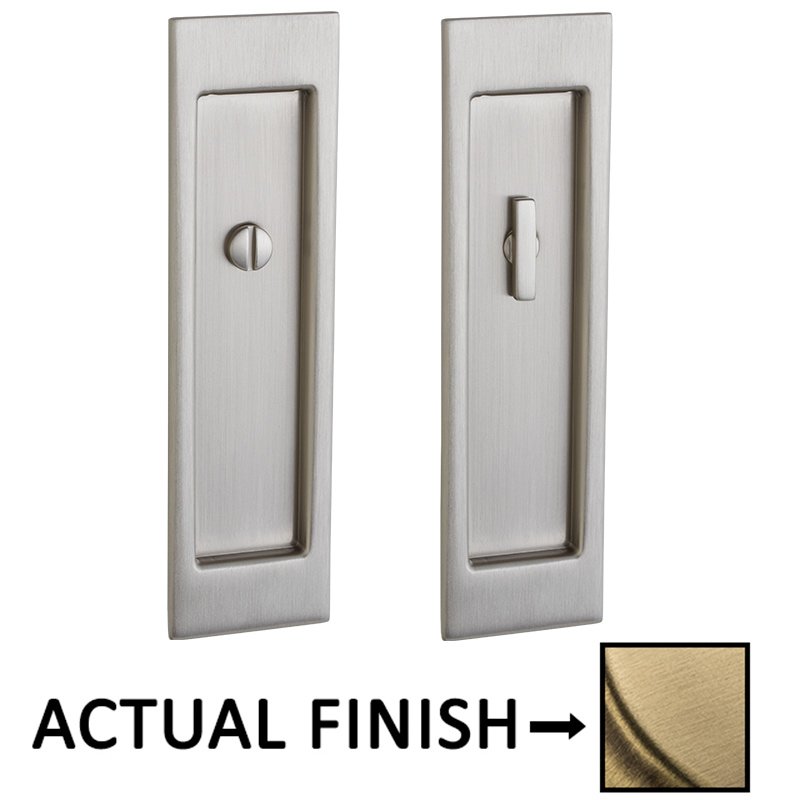 Baldwin Large Santa Monica Privacy Mortise Pocket Door Set in Satin Brass with Brown