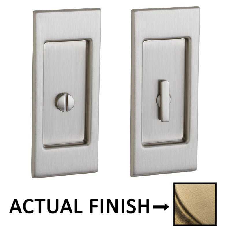 Baldwin Small Santa Monica Privacy Mortise Pocket Door Set in Satin Brass with Brown