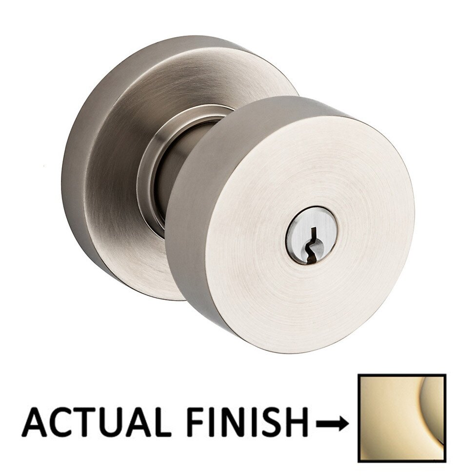 Baldwin Keyed Contemporary Knob with Round Rose in Lifetime Pvd Polished Brass