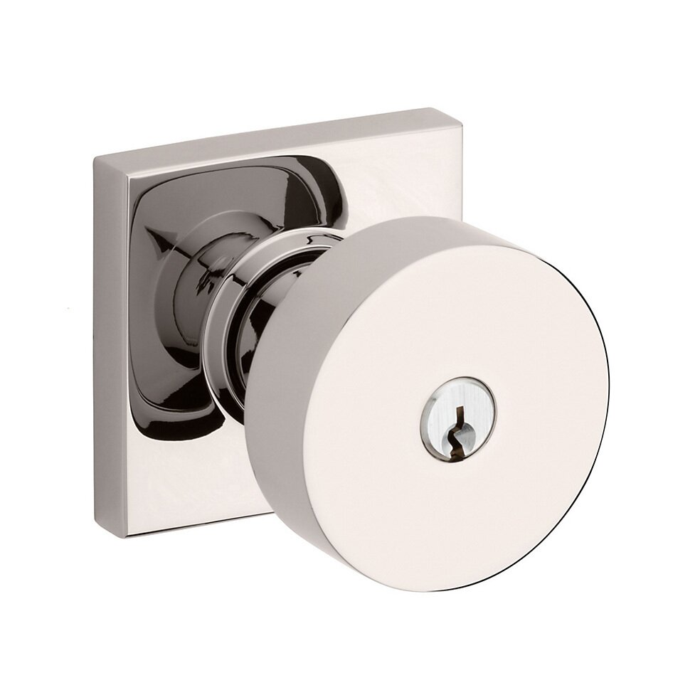 Baldwin Keyed Contemporary Knob with Square Rose in Lifetime Pvd Polished Nickel