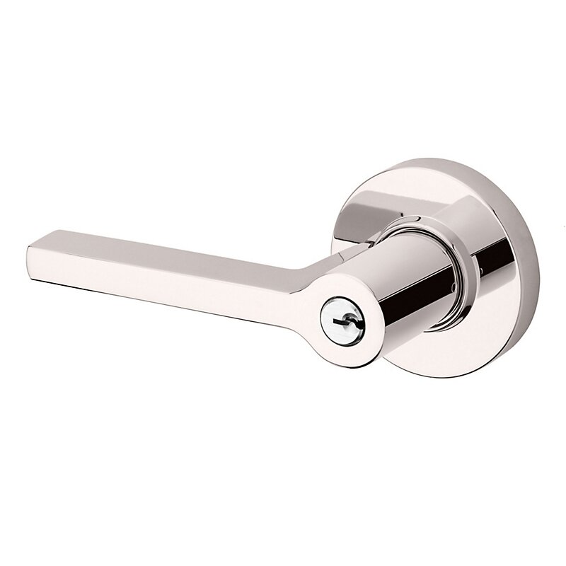 Baldwin Left Handed Square Lever with Round Rose in Lifetime Pvd Polished Nickel