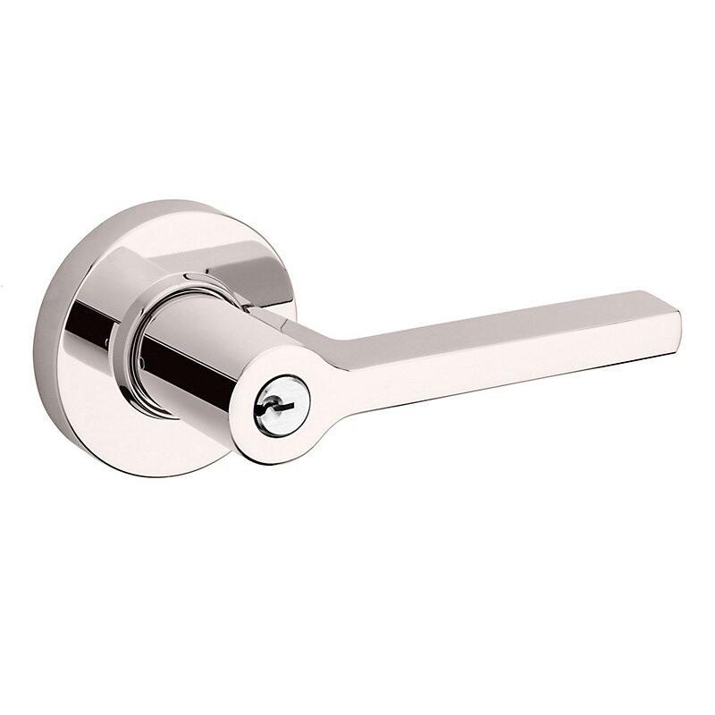 Baldwin Right Handed Square Lever with Round Rose in Lifetime Pvd Polished Nickel