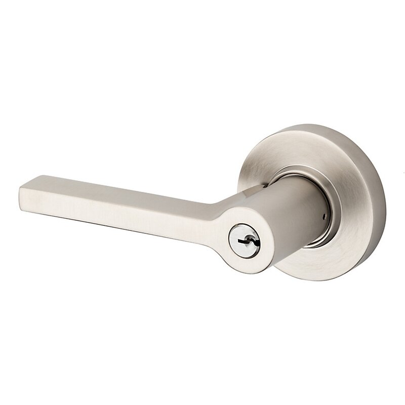 Baldwin Left Handed Square Lever with Round Rose in Lifetime Pvd Satin Nickel