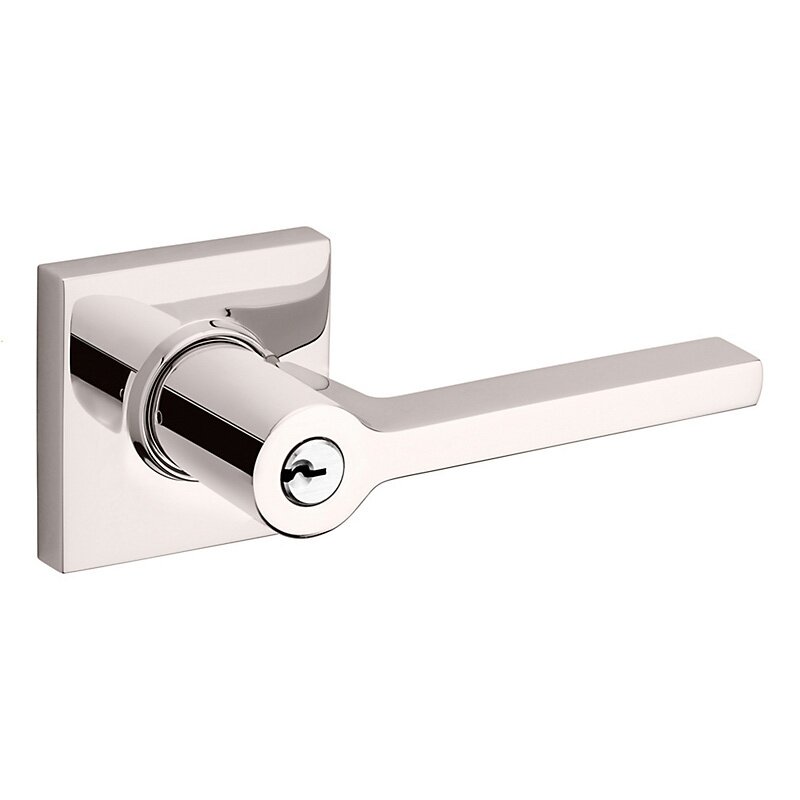 Baldwin Right Handed Square Lever with Square Rose in Lifetime Pvd Polished Nickel