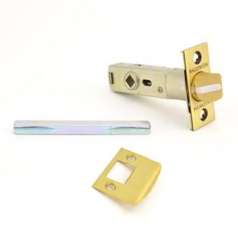 Baldwin Privacy Lever Replacement Latch with Full Lip Strike in Satin Brass and Brown