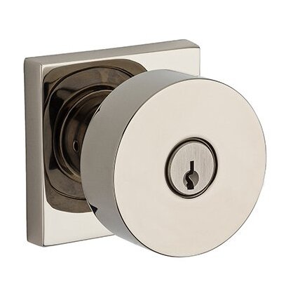Baldwin Keyed Contemporary Door Knob with Contemporary Square Rose in Polished Nickel