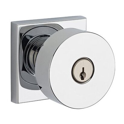 Baldwin Keyed Contemporary Door Knob with Contemporary Square Rose in Polished Chrome