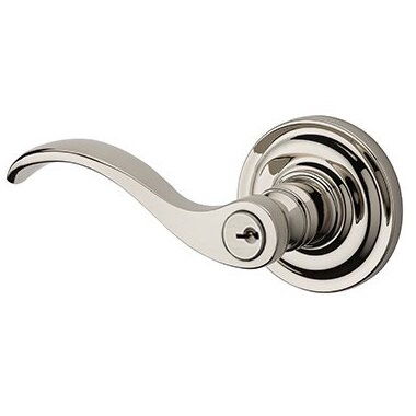 Baldwin Left Handed Keyed Curve Door Lever with Traditional Round Rose in Polished Nickel
