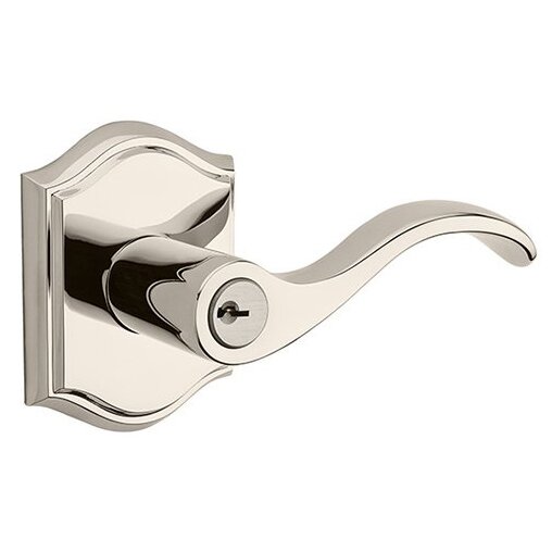 Baldwin Right Handed Keyed Curve Door Lever with Traditional Arch Rose in Polished Nickel