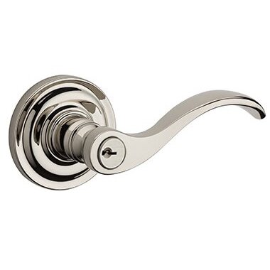 Baldwin Right Handed Keyed Curve Door Lever with Traditional Round Rose in Polished Nickel